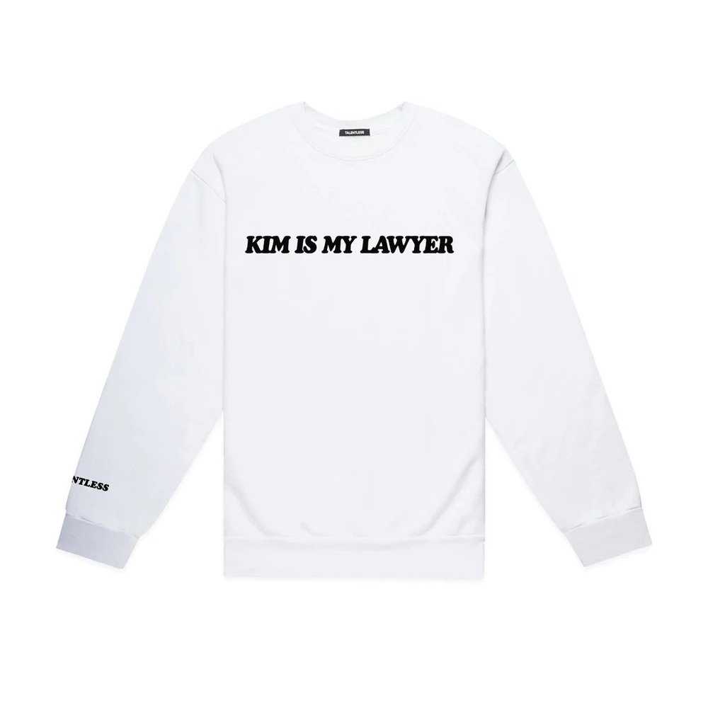 TALENTLESS Kim is My Lawyer White Crew Neck Sweater